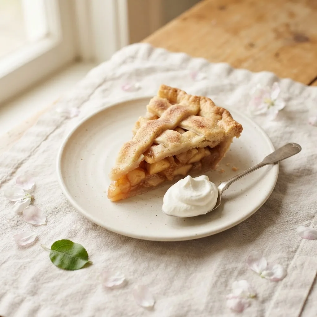 Artist's impression of a slice of apple cake with cream