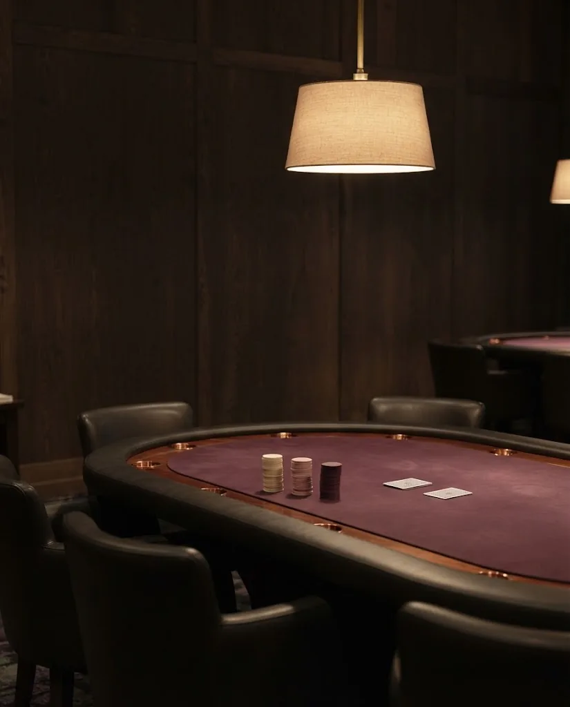 Artist's impression of an empty poker table with plain chips