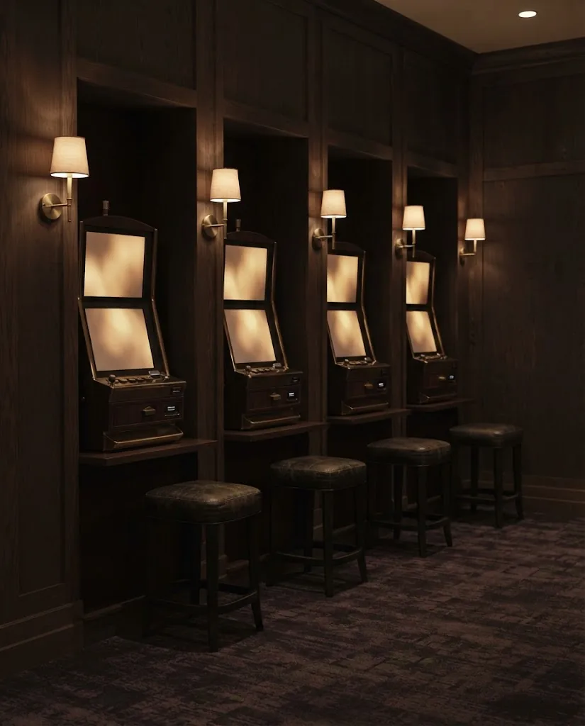 Artist's impression of a few discreet gaming machines set into timber alcoves